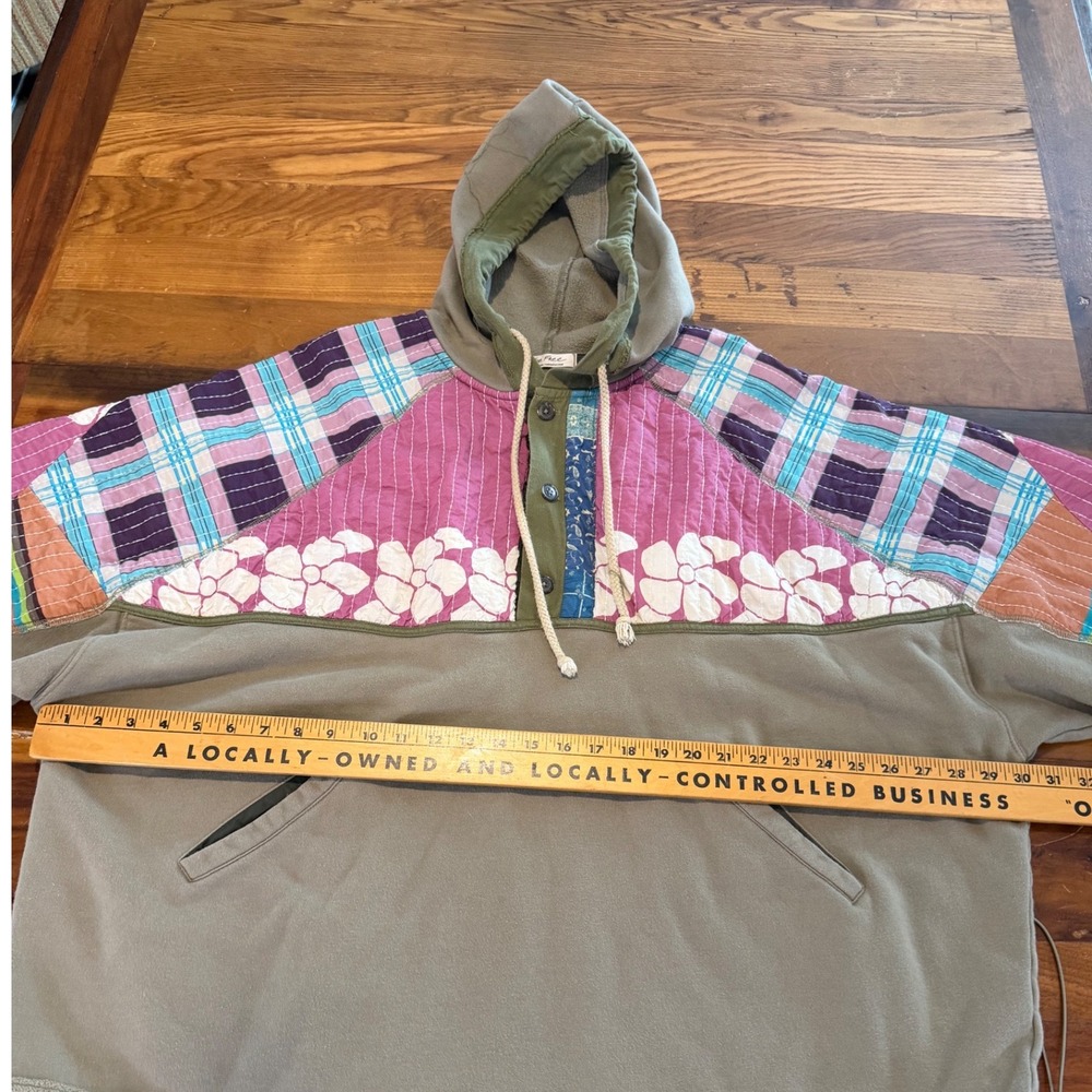 We The Free Free People Patchwork Quilted Floral Hoodie Olive Large Oversized - Picture 3 of 8